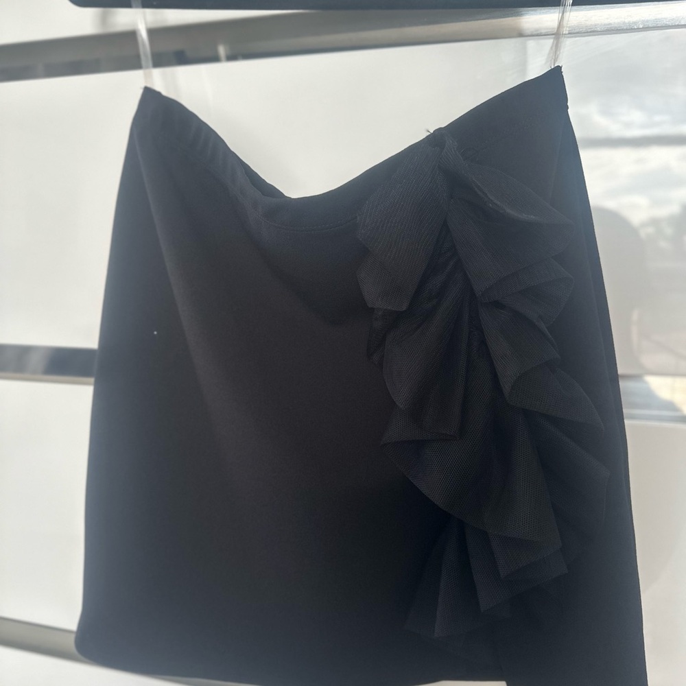Blue Blush Black Mini Skirt with Ruffle